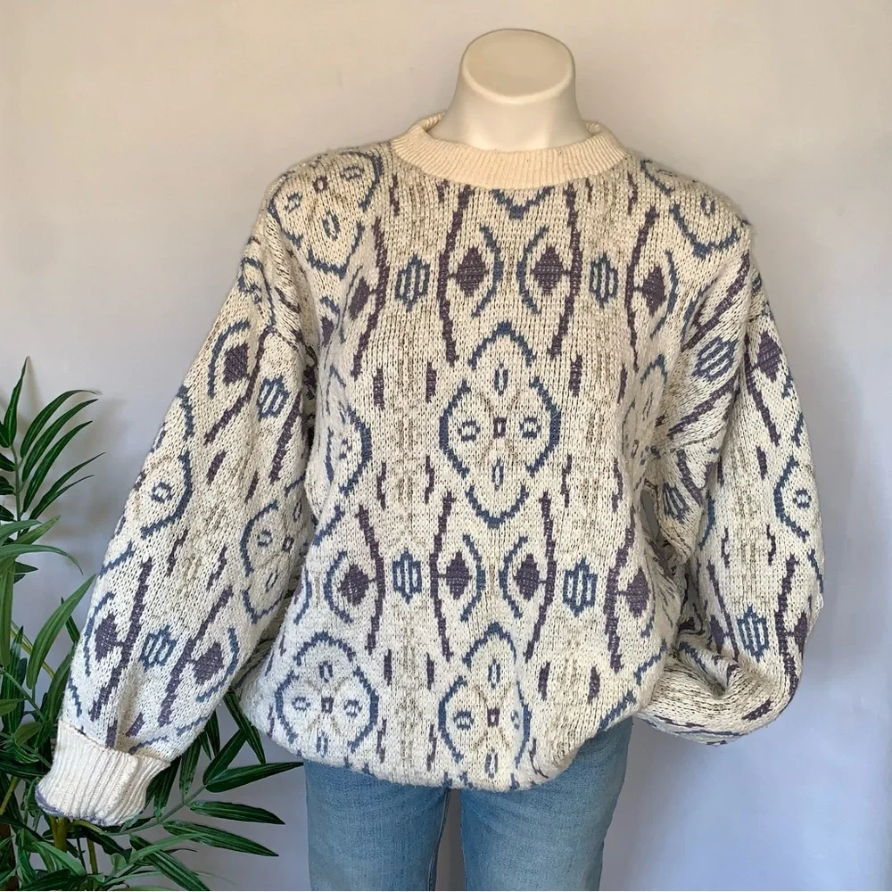 v i n t a g e :: Heavy Oversized Abstract Grandpa Knit Sweater - Picture 12 of 14